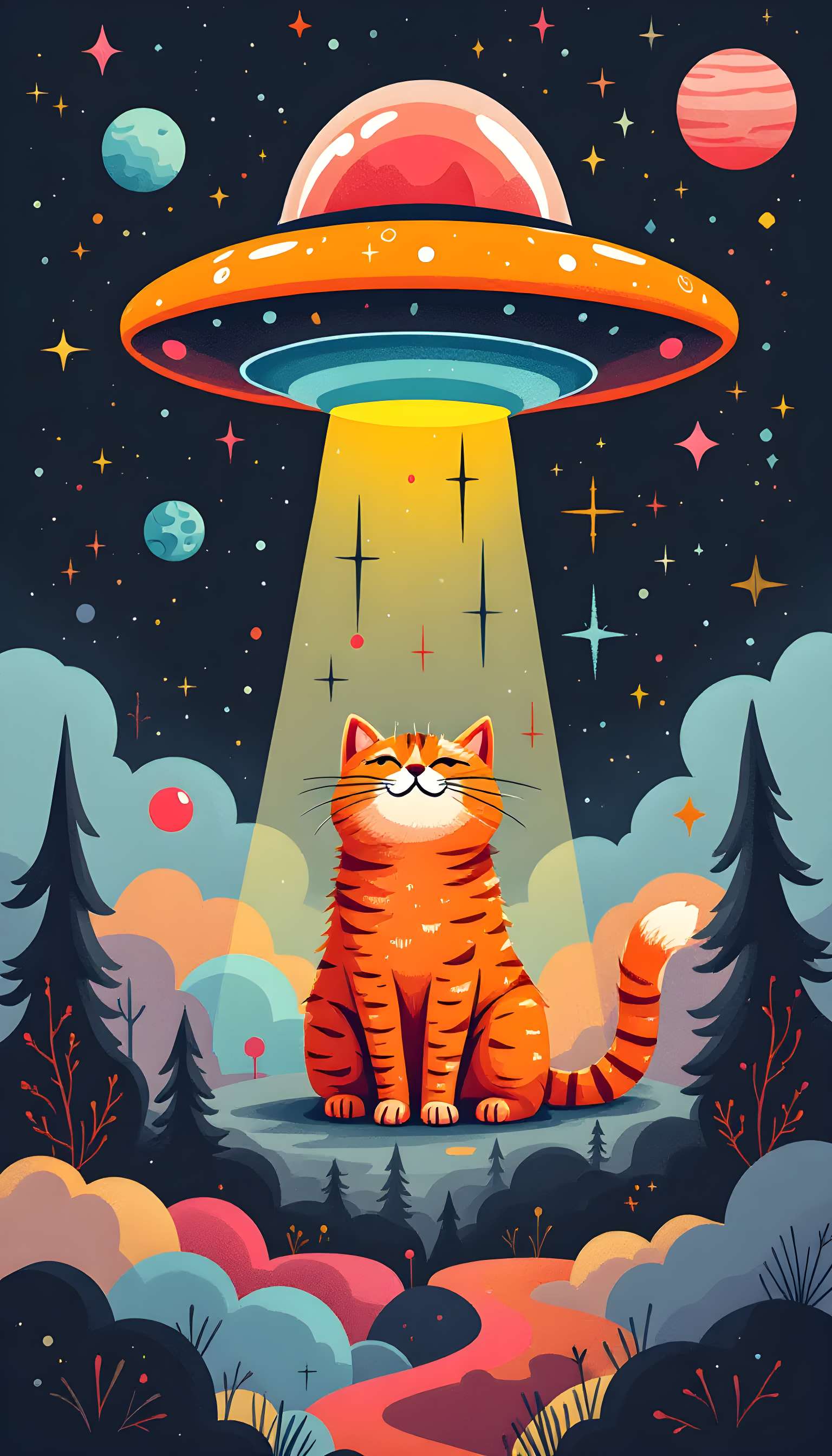 Geometric Cat UFO Abduction Phone Case Geometric Cat UFO Abduction Phone Case