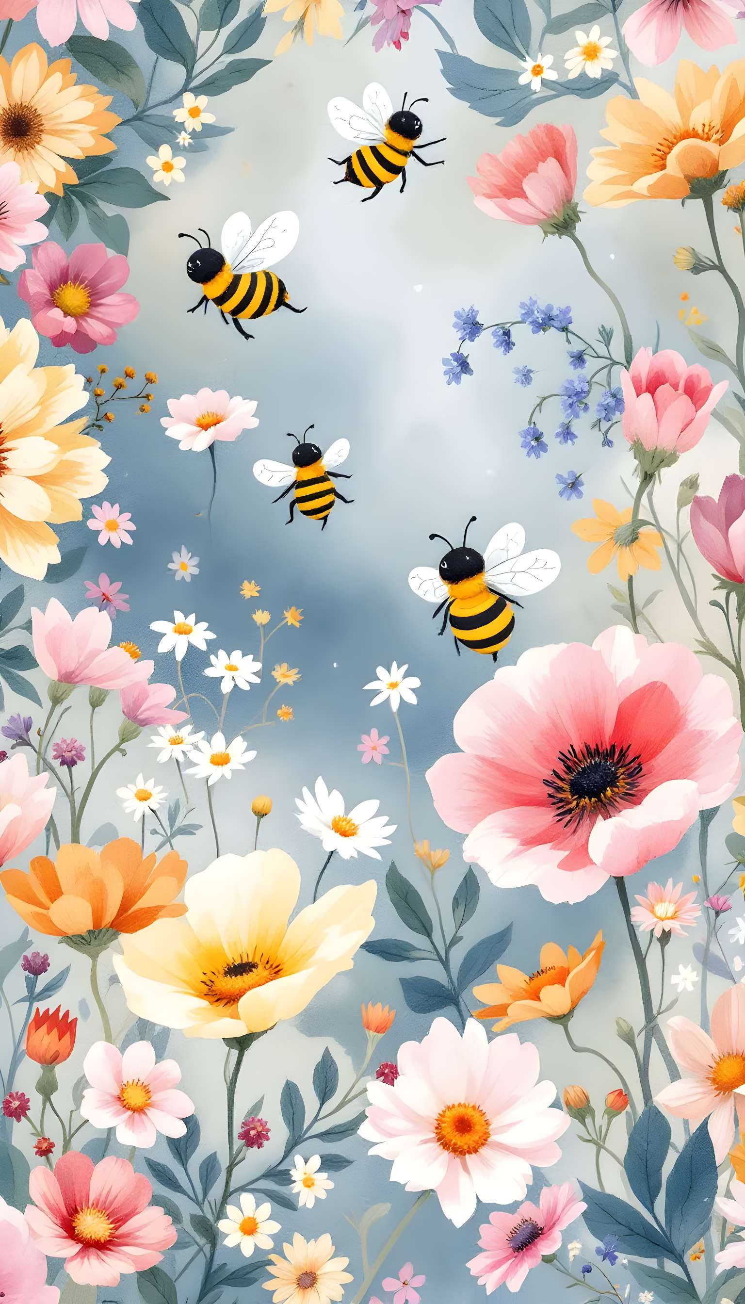 Colorful Bees and Wildflowers Pattern Phone Case Colorful Bees and Wildflowers Pattern Phone Case