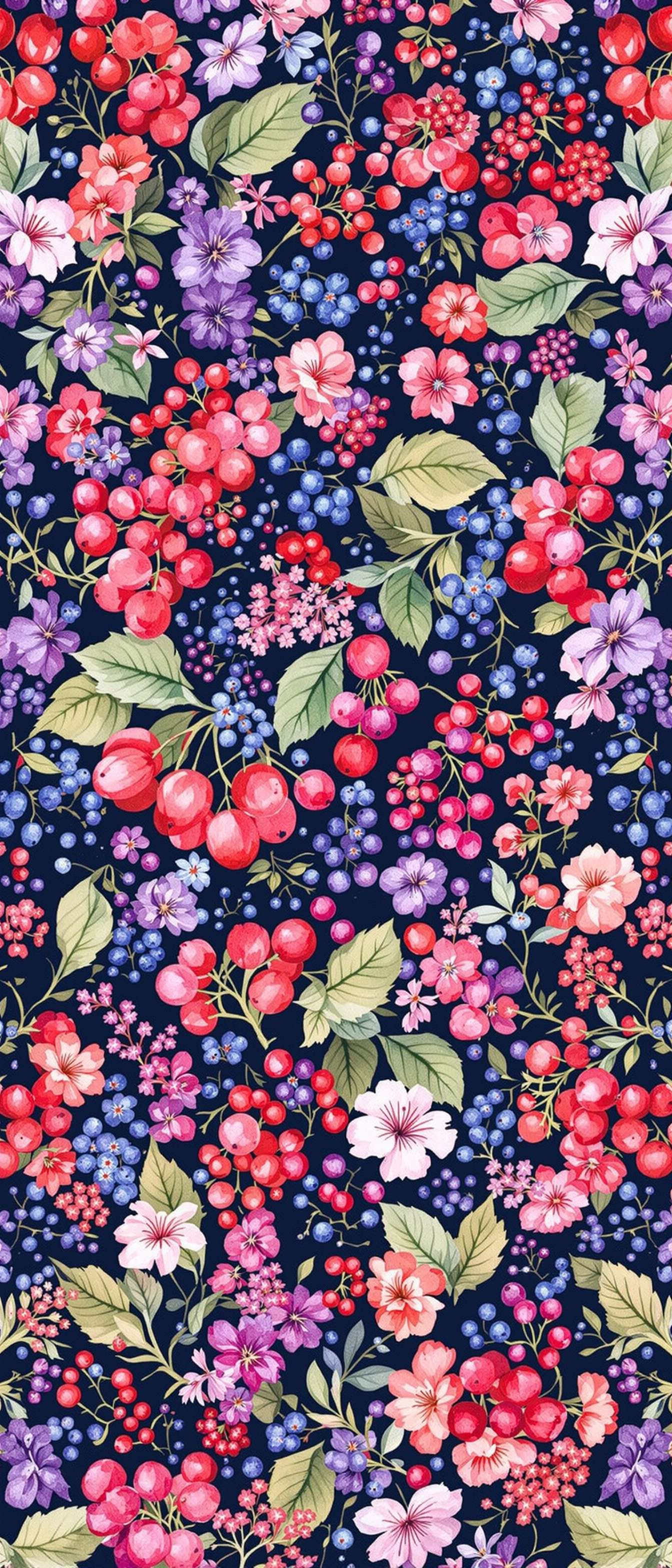 Vibrant Berries and Flowers Pattern Phone Case