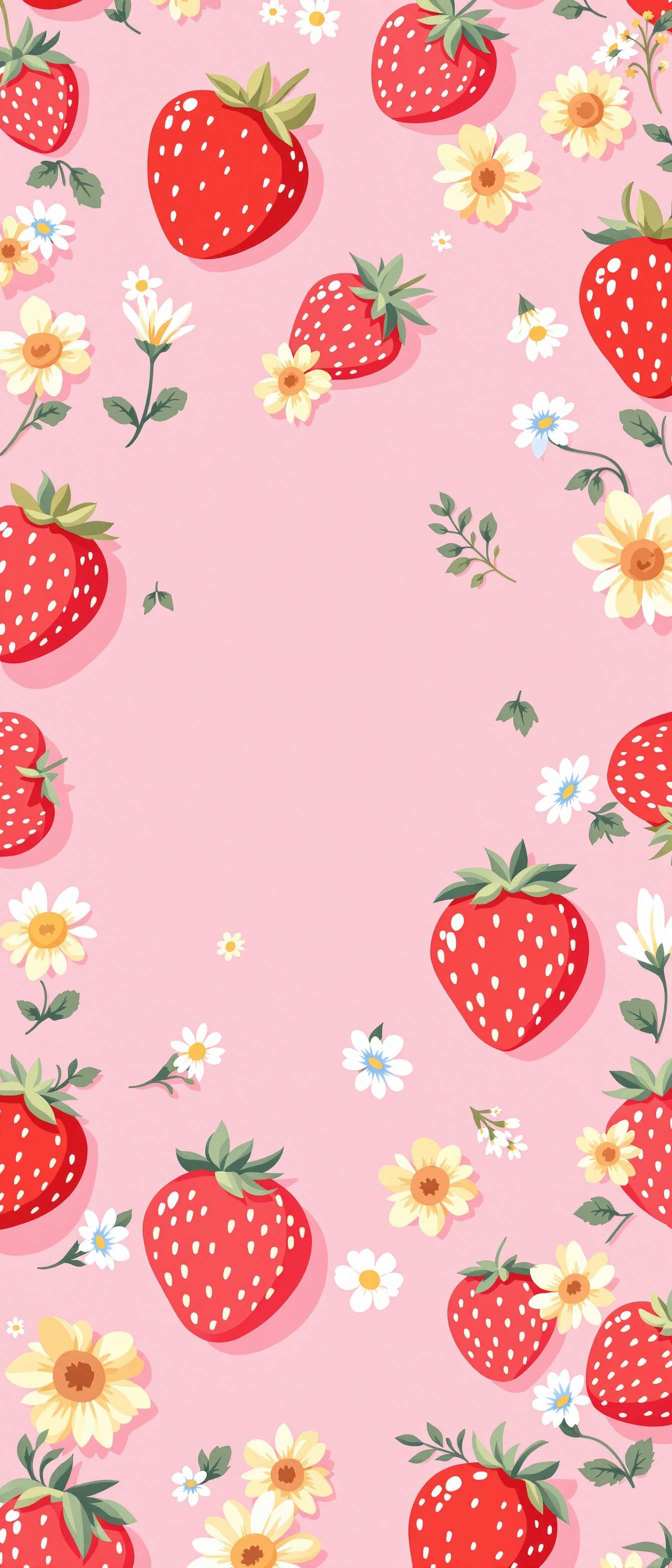 Cartoon Strawberries and Flowers Phone Case