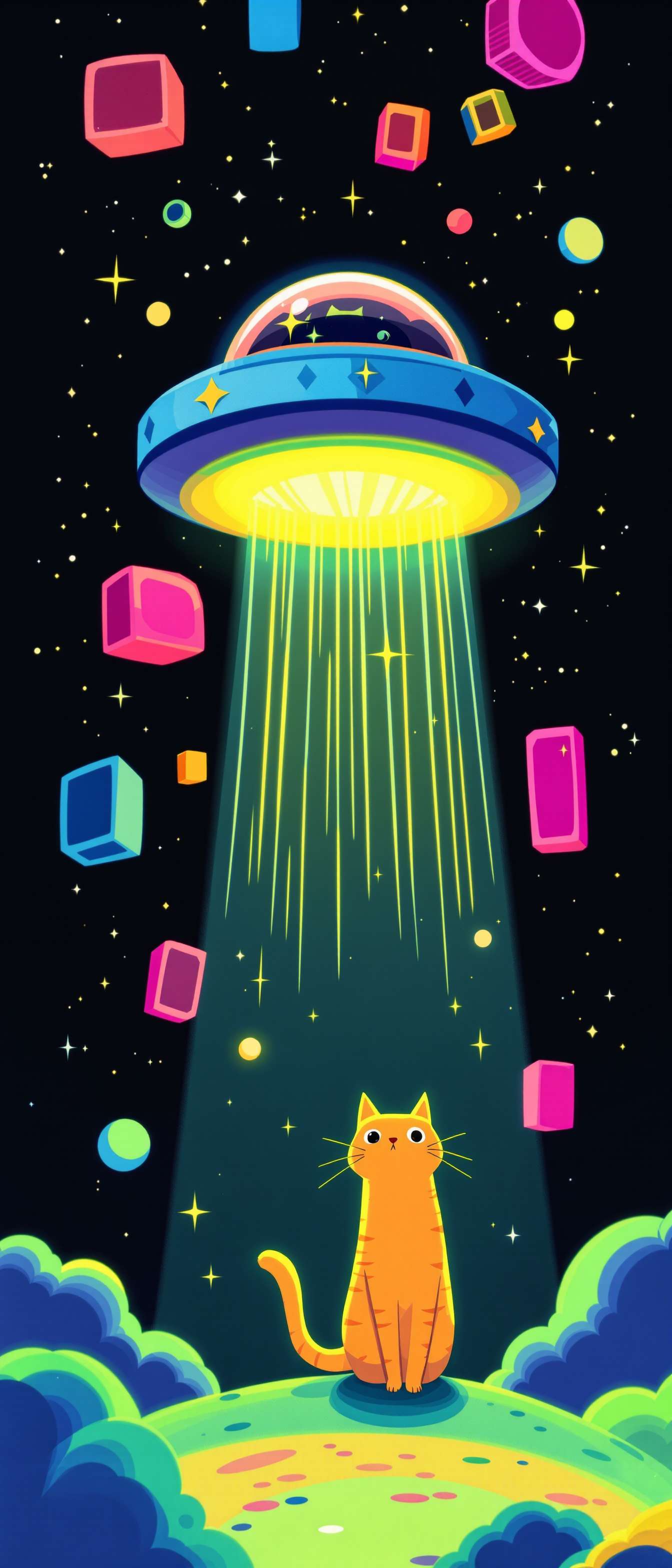 Geometric UFO Cat Abduction Phone Case
