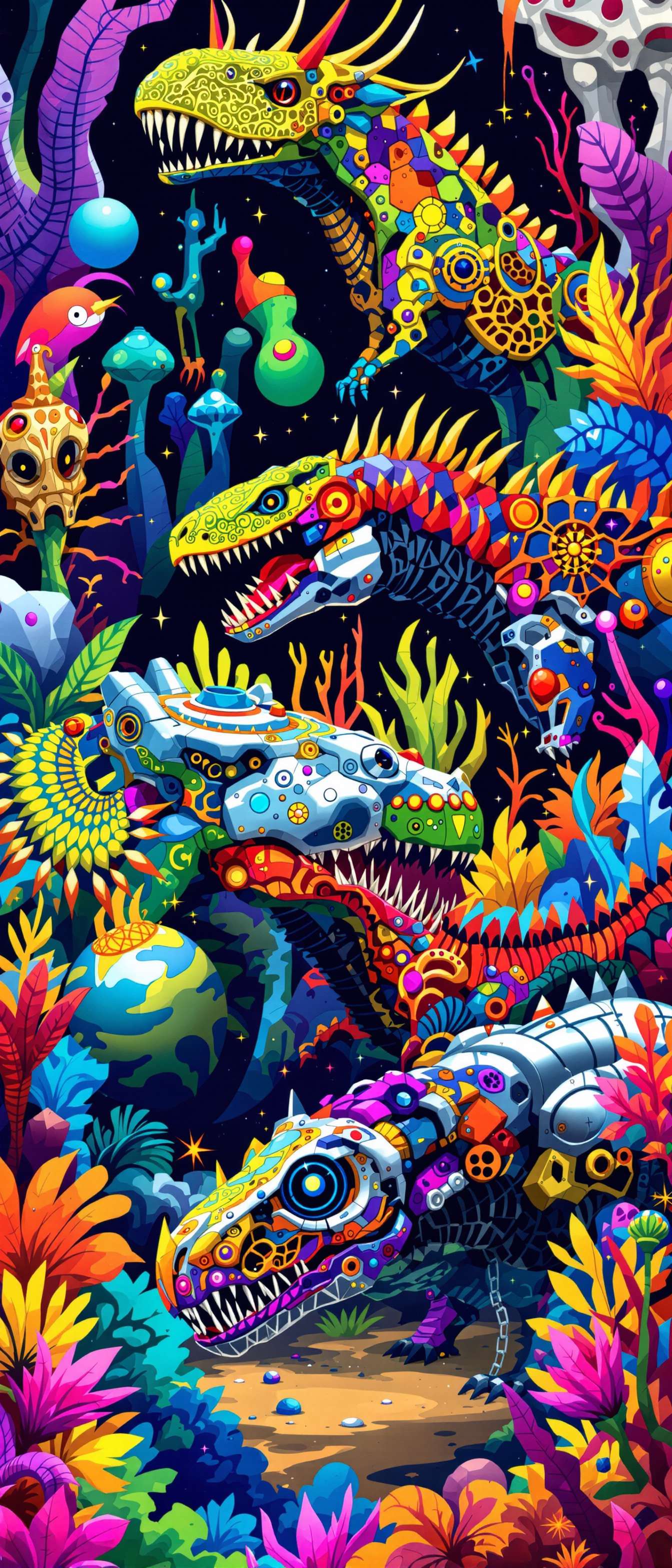 Vibrant Robotic Dinosaurs Landscape Phone Case Vibrant Robotic Dinosaurs Landscape Phone Case