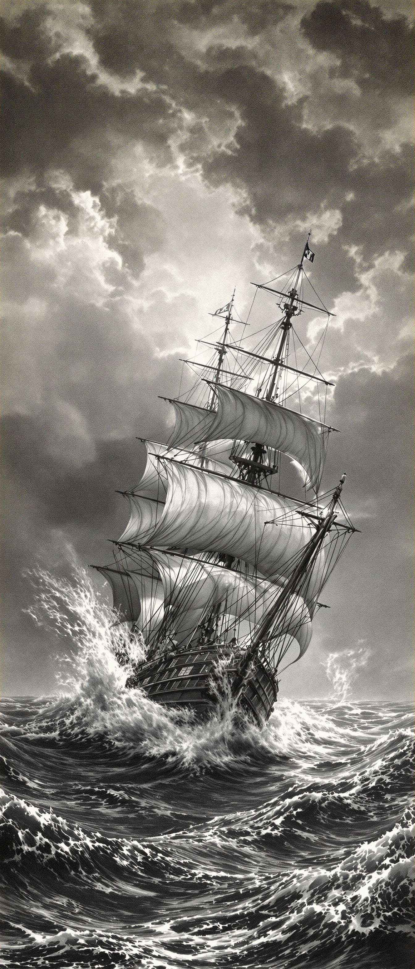Stormy Sailing Ship Illustration Phone Case Stormy Sailing Ship Illustration Phone Case