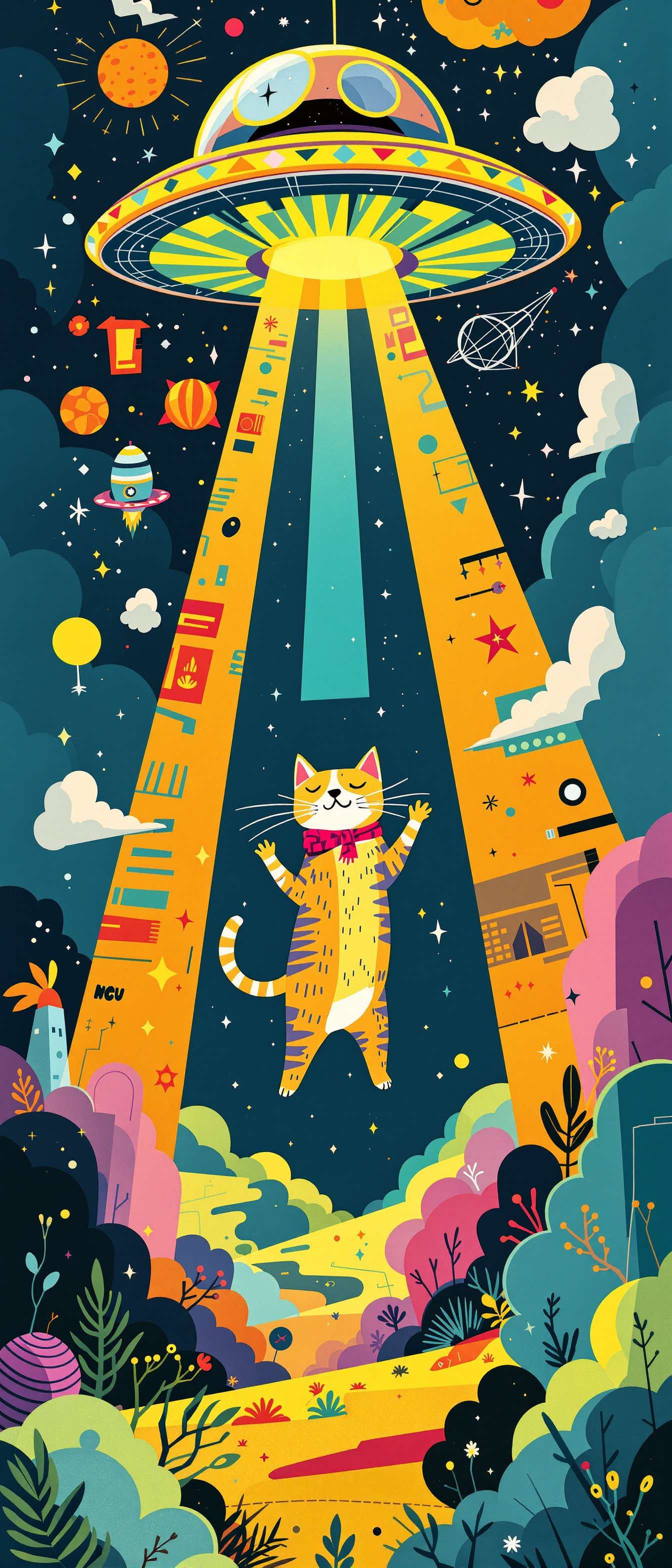 Geometric Cat UFO Abduction Phone Case Geometric Cat UFO Abduction Phone Case