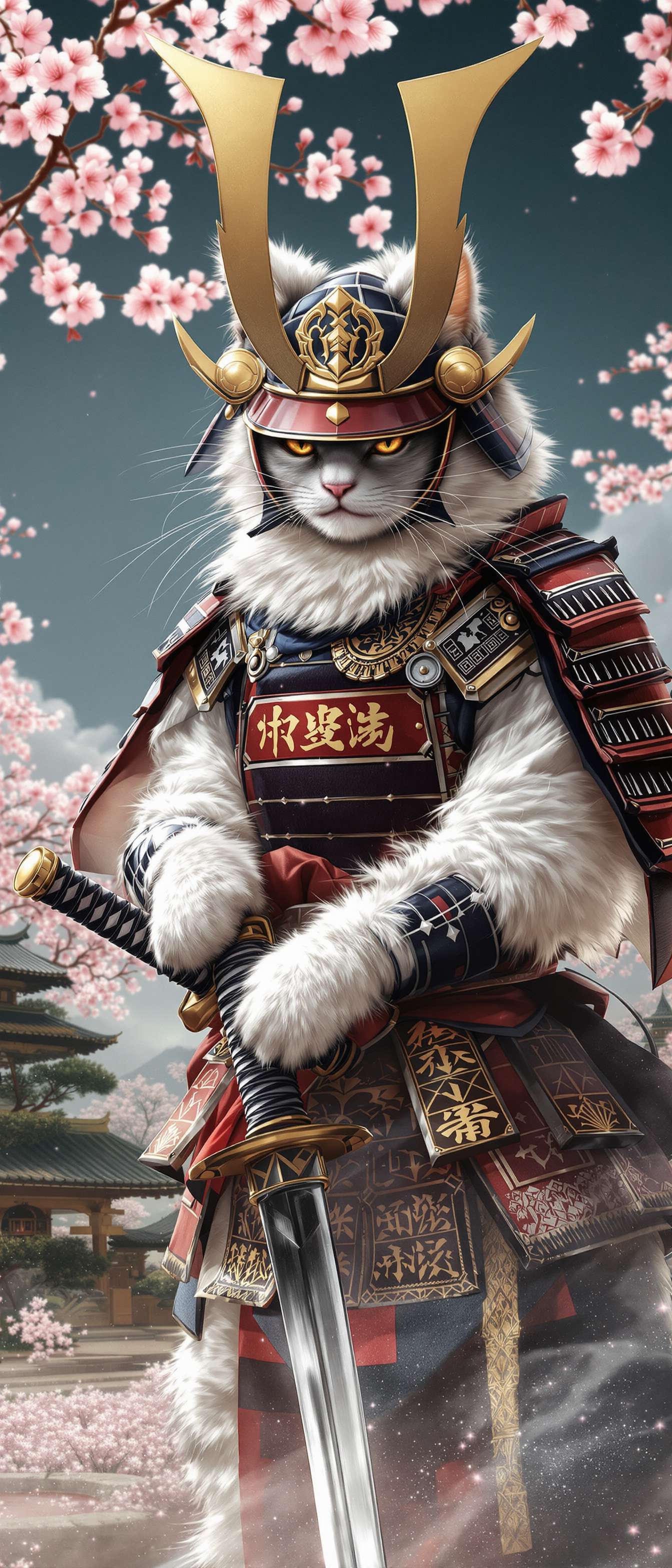 Samurai Cat in Cherry Blossom Phone Case