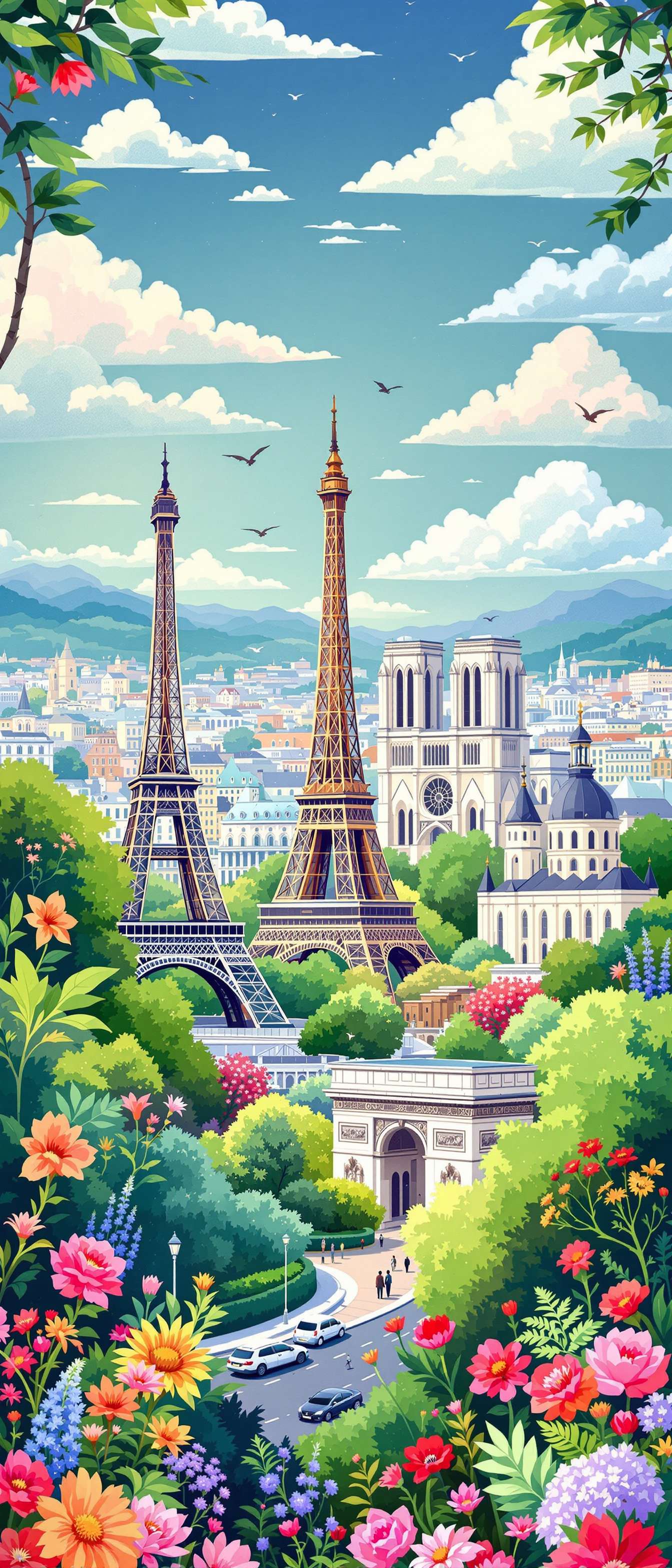 Paris Landmarks in Bloom Phone Case