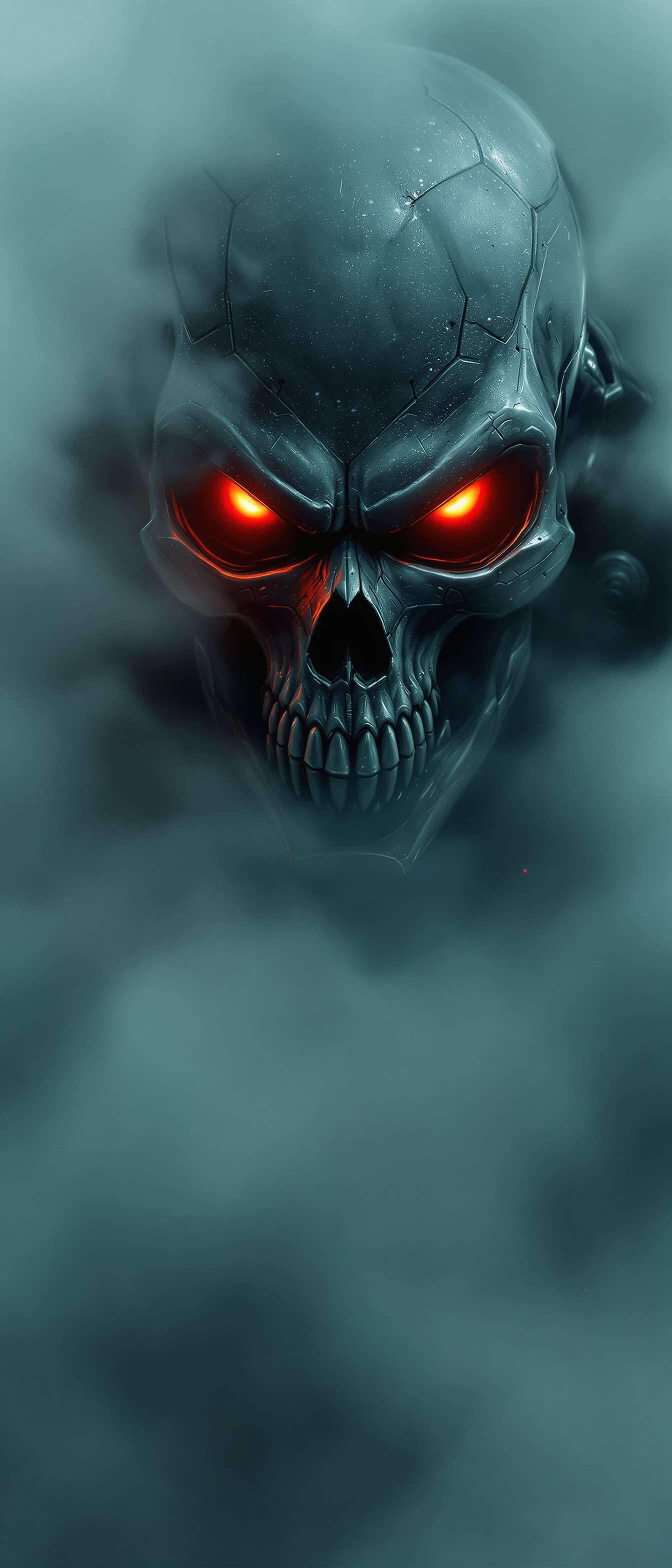 Angry Robot Skull Emerging from Fog Phone Case