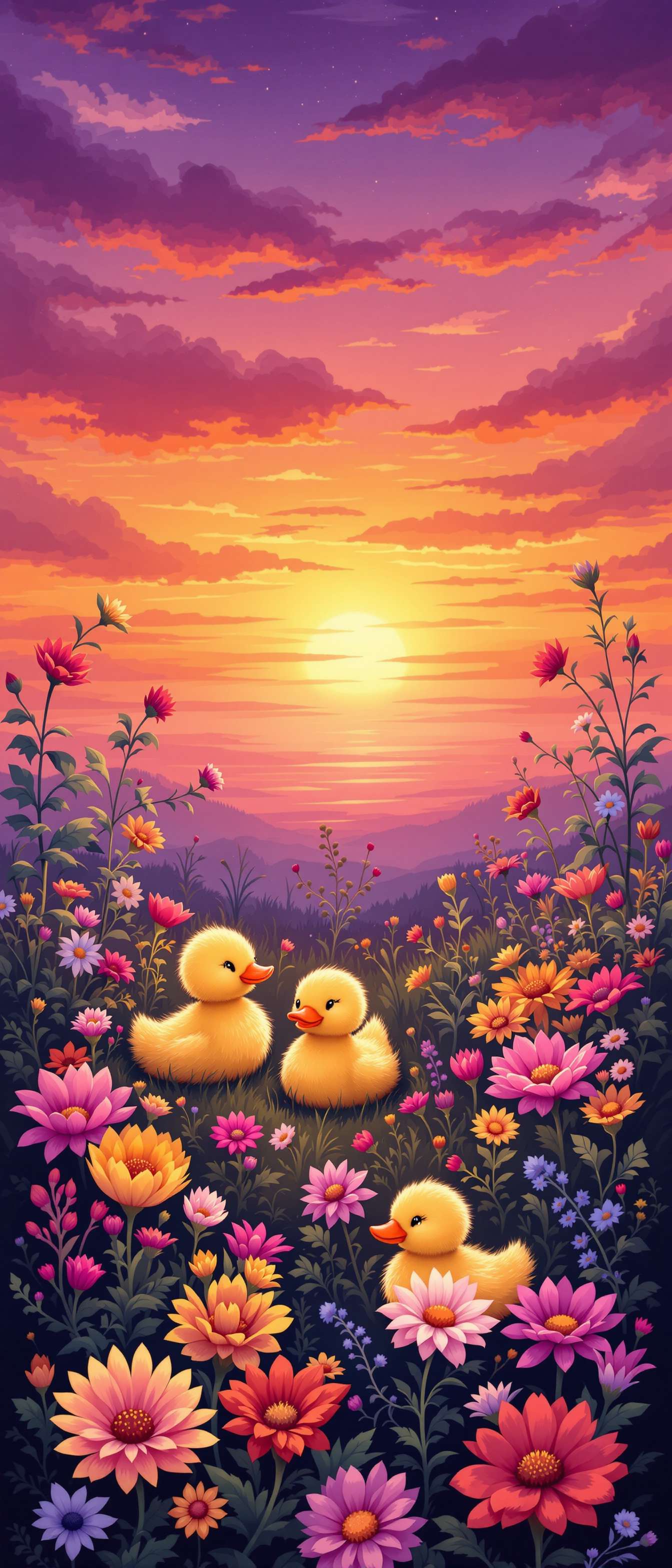 Sunset Ducks Among Flowers Phone Case Sunset Ducks Among Flowers Phone Case