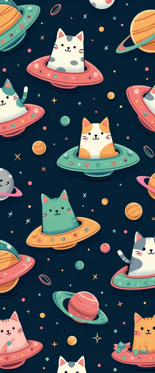 Playful Cats in UFOs Pattern Phone Case