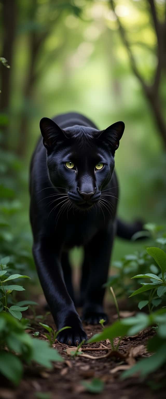 Stealthy Black Puma in Lush Greenery Phone Case