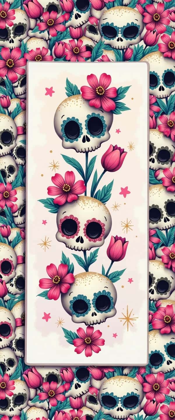 Cute Cartoon Skulls with Flowers Phone Case