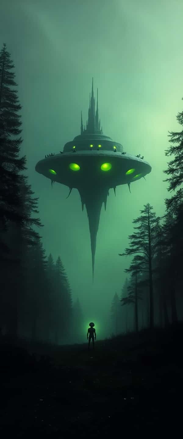 Menacing UFO Over Misty Forest Phone Case Menacing UFO Over Misty Forest Phone Case