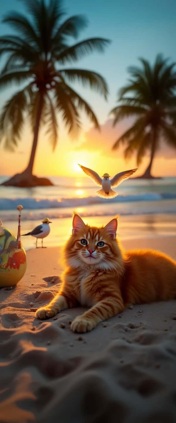 Playful Cat on Beach Phone Case Playful Cat on Beach Phone Case