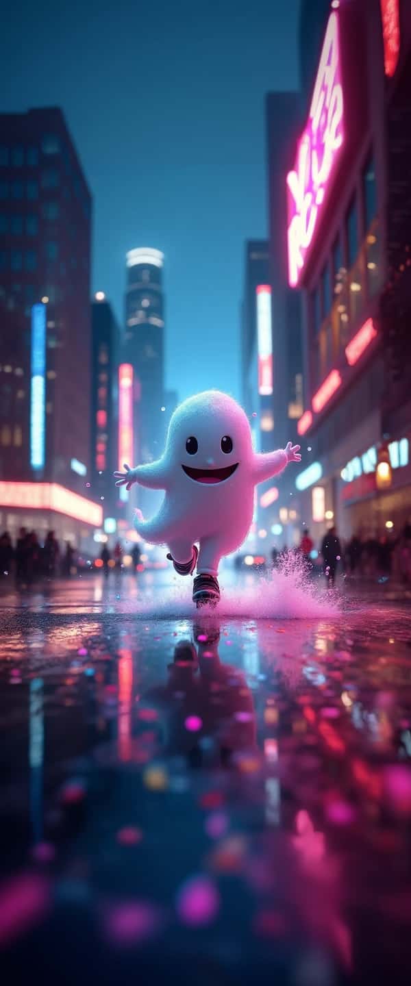 Playful Ghost Rollerblading in Y2K City Phone Case