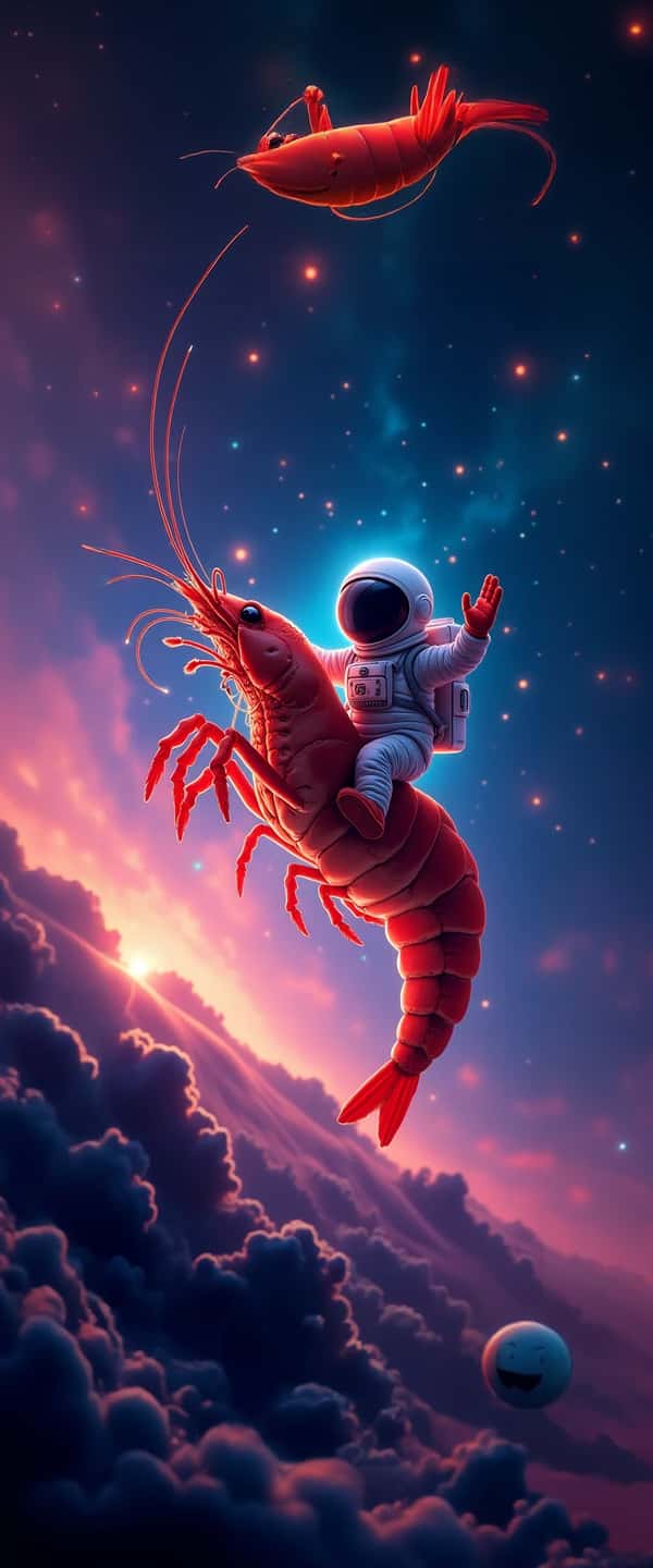 Astronaut Riding Flying Shrimp Design Phone Case