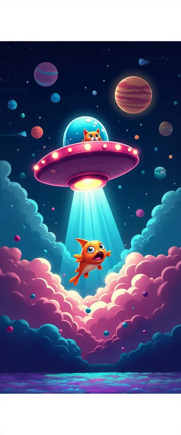 Cartoon UFO Cat Encounter Phone Case