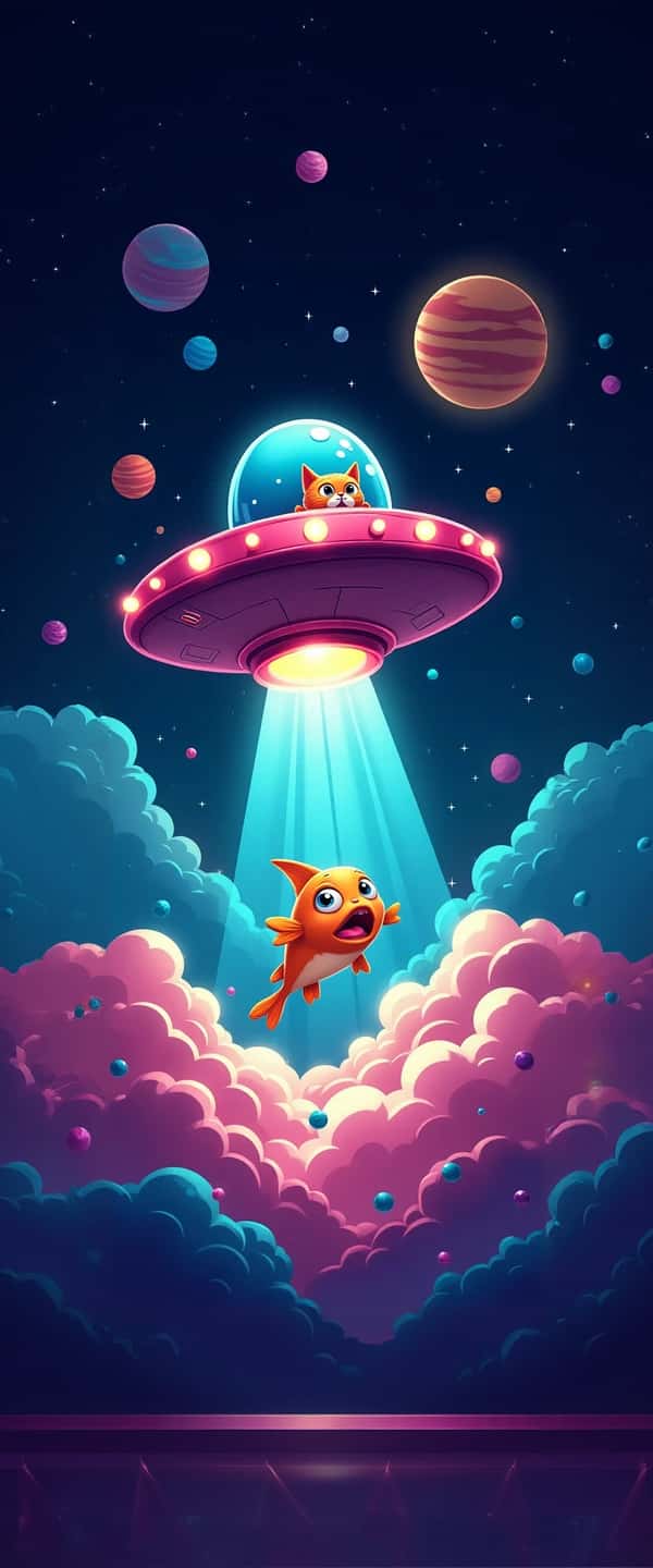 Cartoon UFO with Cat and Fish Phone Case Cartoon UFO with Cat and Fish Phone Case