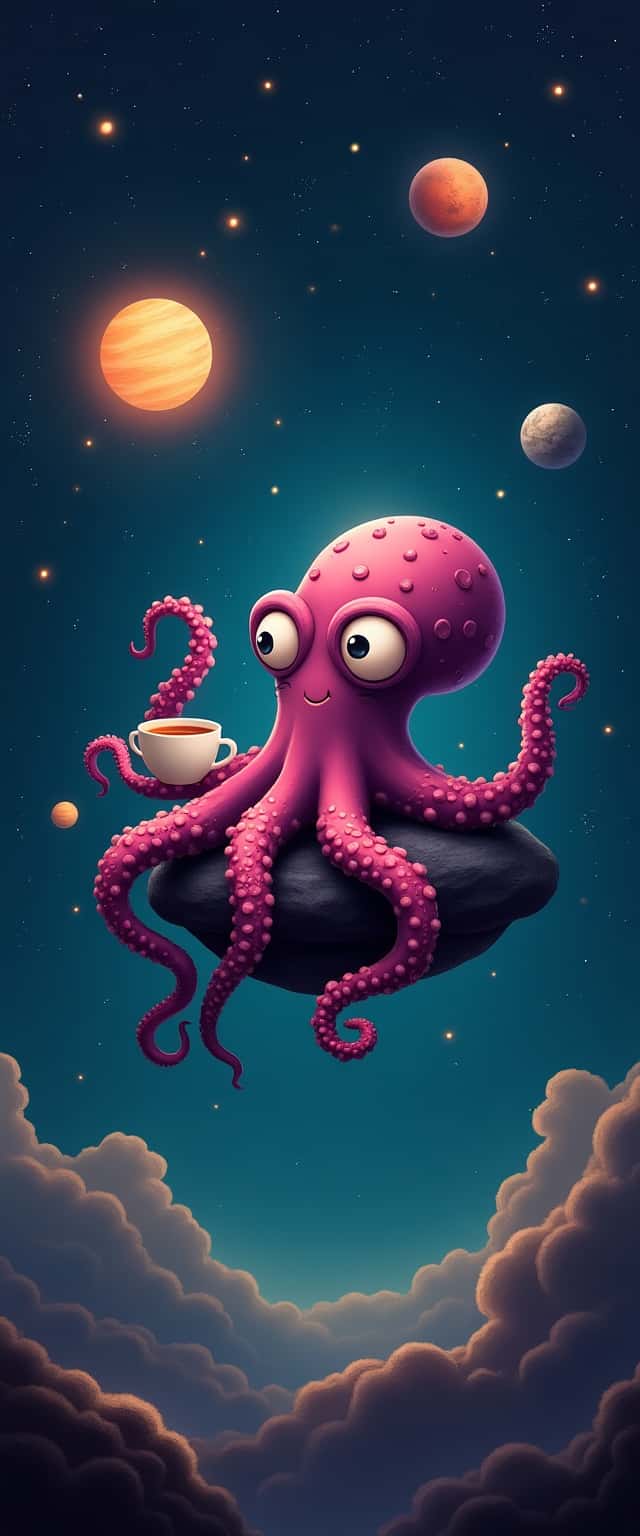 Cartoon Octopus in Space Phone Case Cartoon Octopus in Space Phone Case