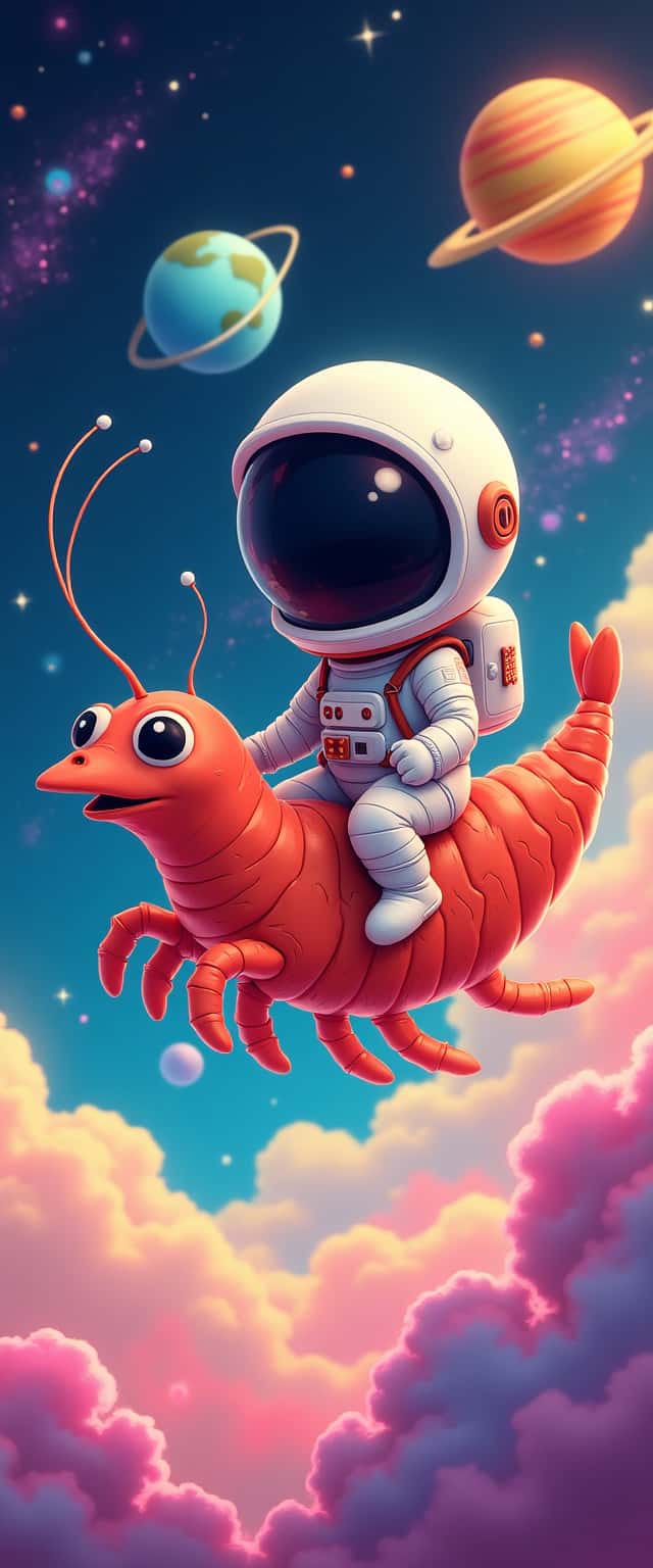 Cartoon Astronaut on Shrimp Phone Case