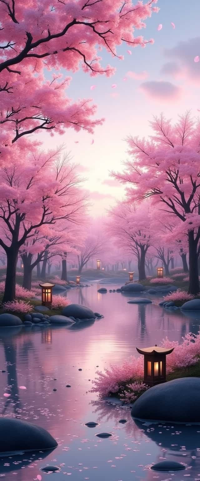 Cherry Blossom Zen Garden Scene Phone Case