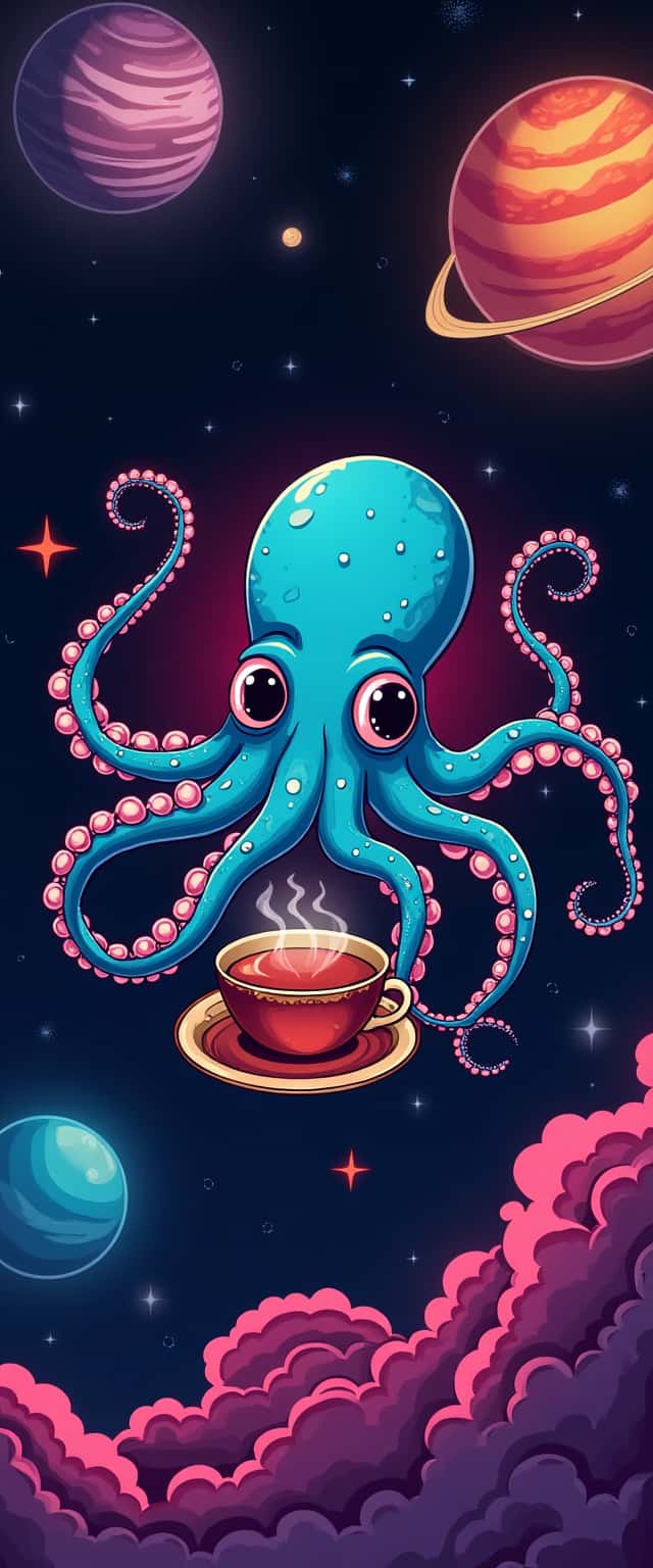 Cosmic Octopus Tea Time Phone Case Cosmic Octopus Tea Time Phone Case