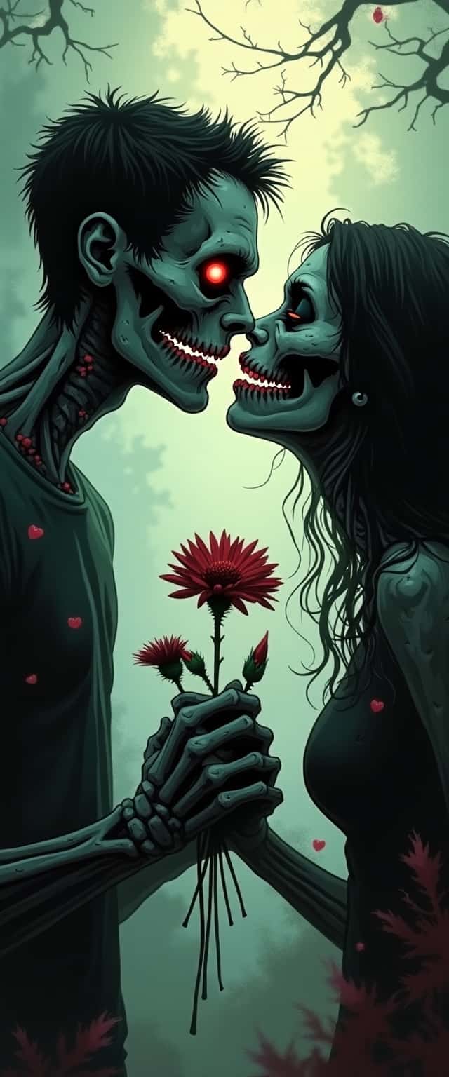 Zombie Couple Embracing in Mist Phone Case Zombie Couple Embracing in Mist Phone Case