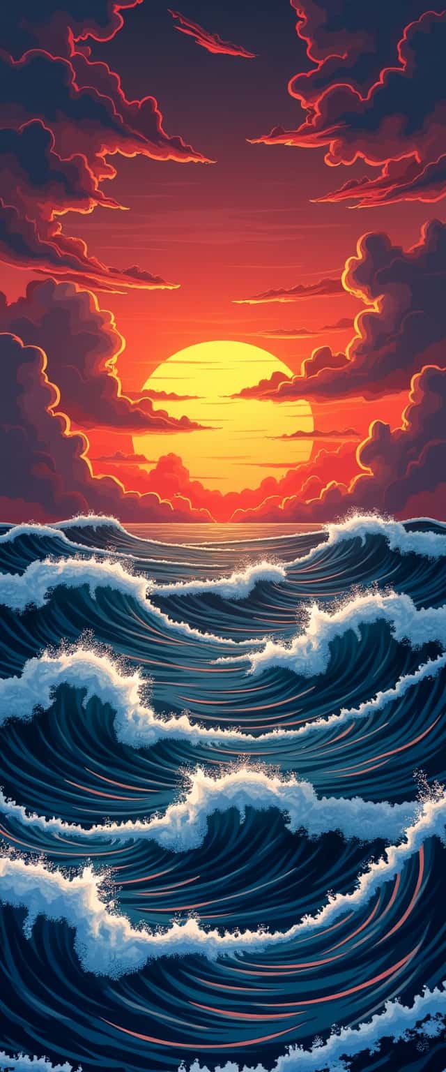 Crashing Waves Sunset Pattern Phone Case