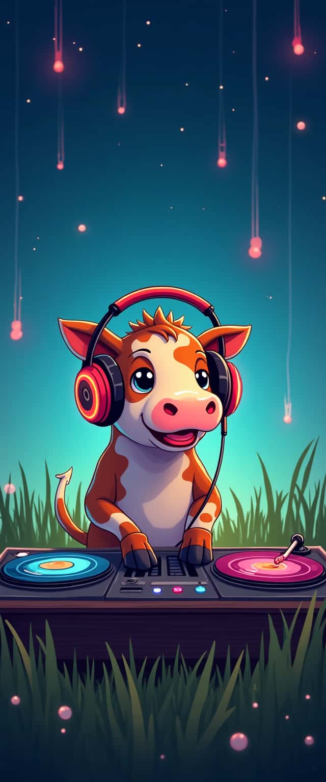 Cartoon Cow DJ with Headphones Phone Case