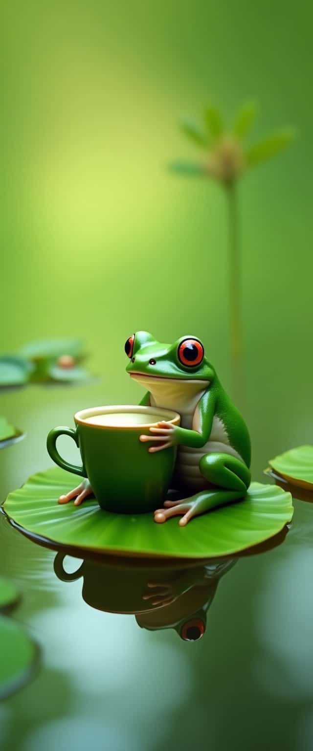 Frog with Matcha on Lily Pad Phone Case
