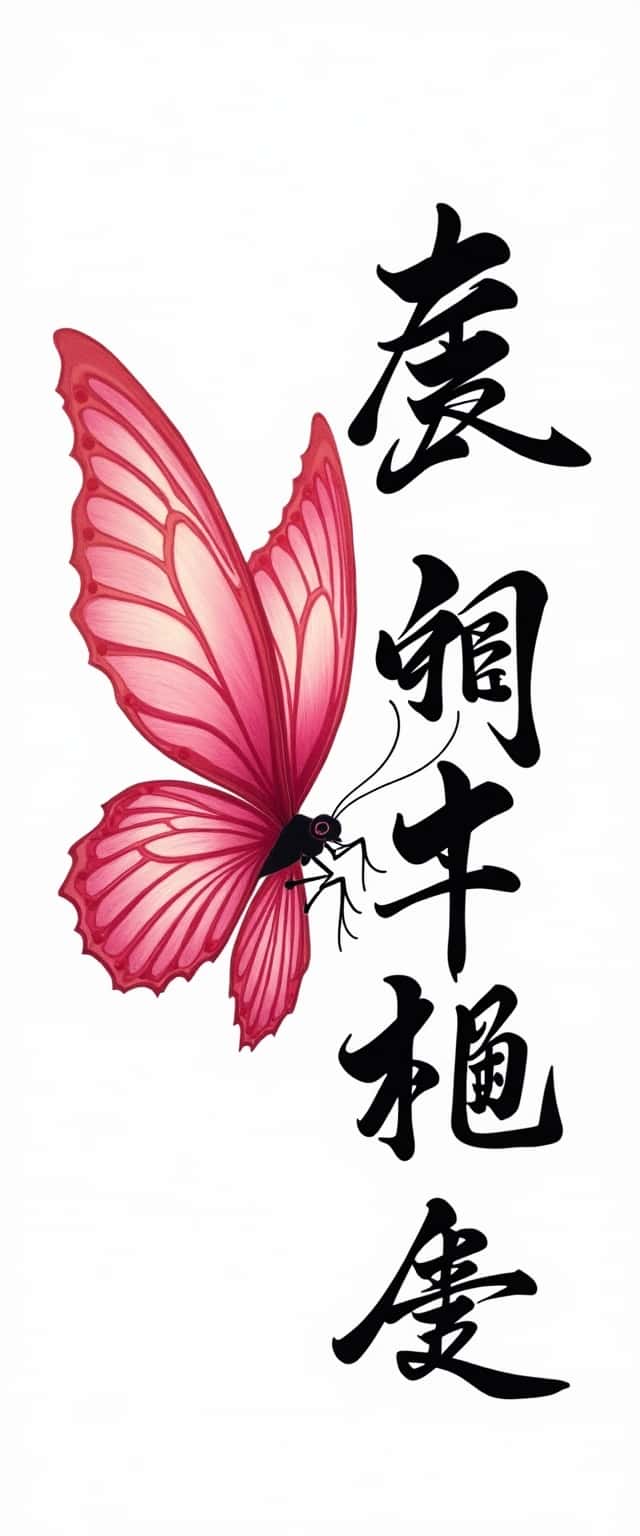 Pink Butterfly with Chinese Calligraphy Phone Case Pink Butterfly with Chinese Calligraphy Phone Case