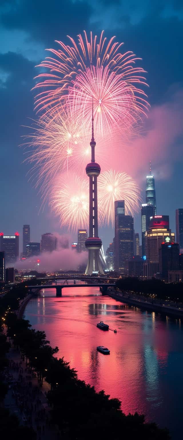 Shanghai Skyline Fireworks Panorama Phone Case