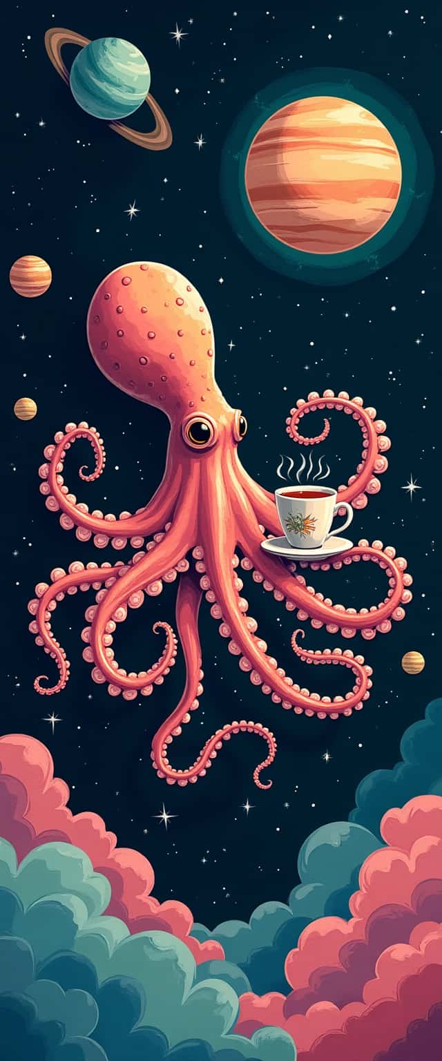 octopus tea in space Phone Case octopus tea in space Phone Case