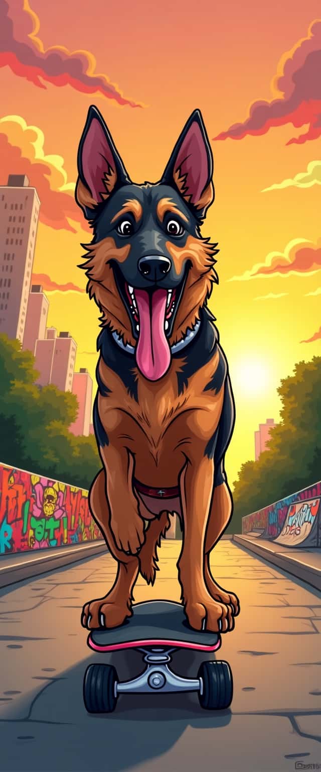 Playful German Shepherd Skateboarding Phone Case