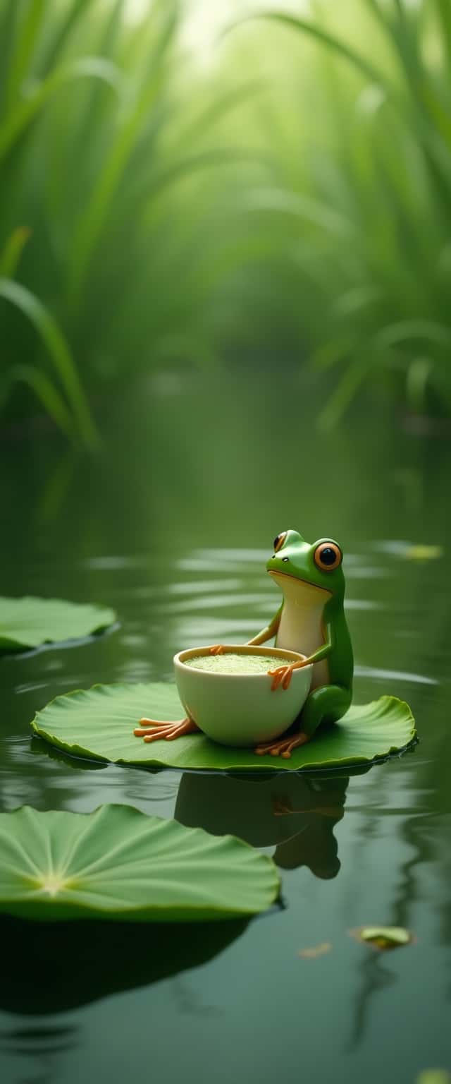 Frog with Matcha on Lily Pad Phone Case