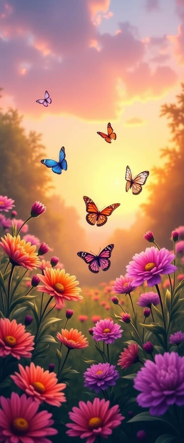 Colorful Garden Scene with Butterflies Phone Case Colorful Garden Scene with Butterflies Phone Case
