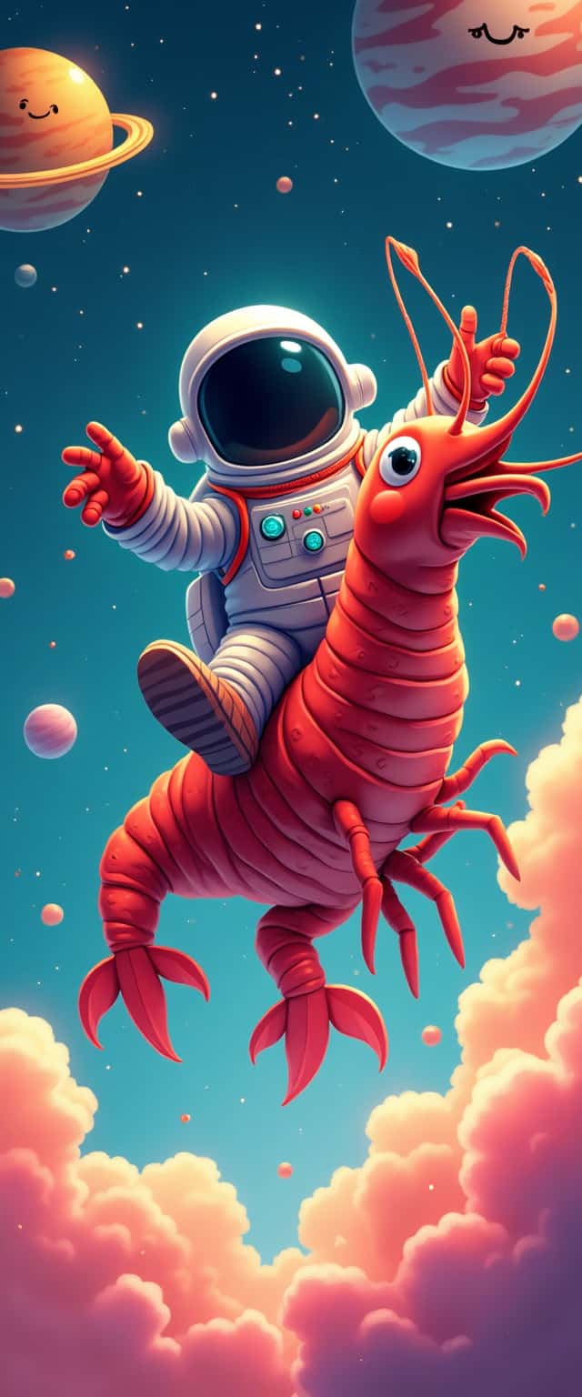 Cartoon Astronaut Riding Shrimp Phone Case