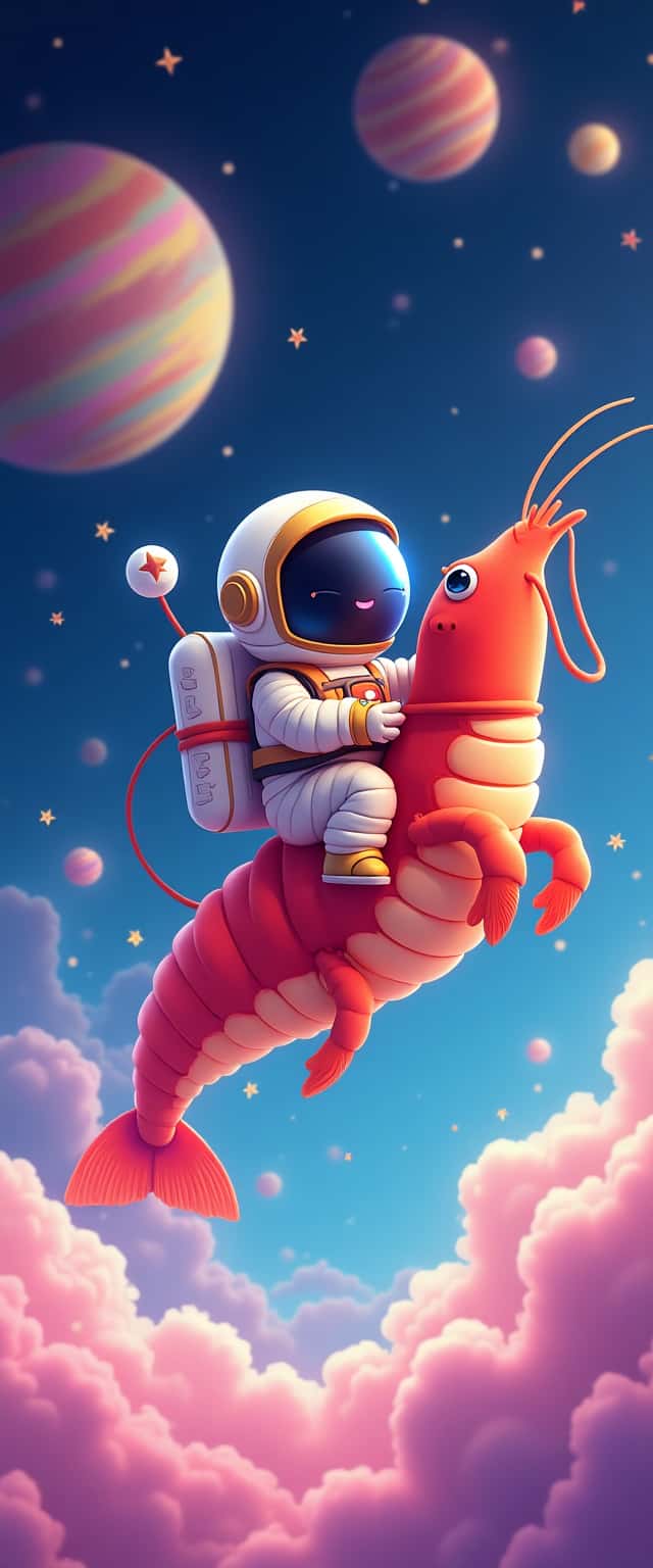 Astronaut Riding Rainbow Shrimp Phone Case