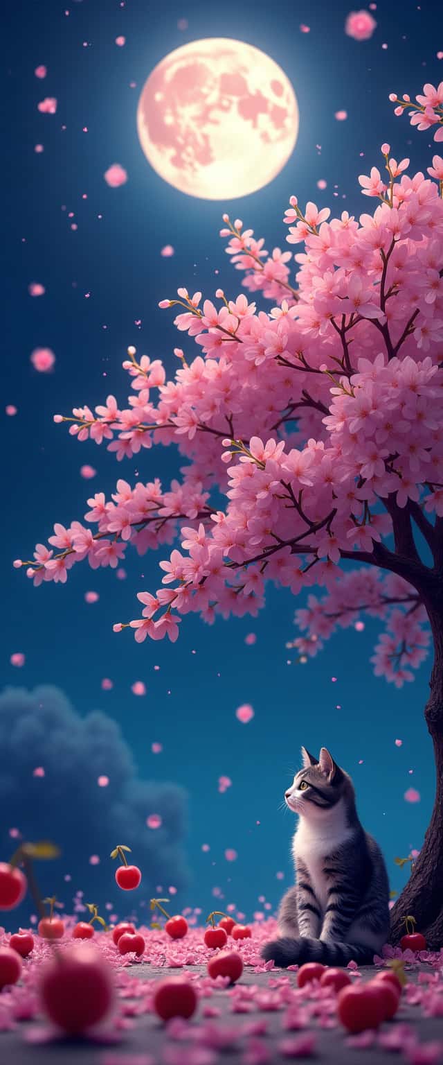 Cherry Blossom Scene with Tabby Cat Phone Case