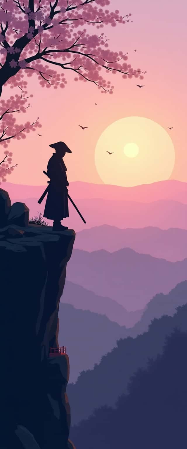 Samurai Silhouette at Sunset Phone Case Samurai Silhouette at Sunset Phone Case