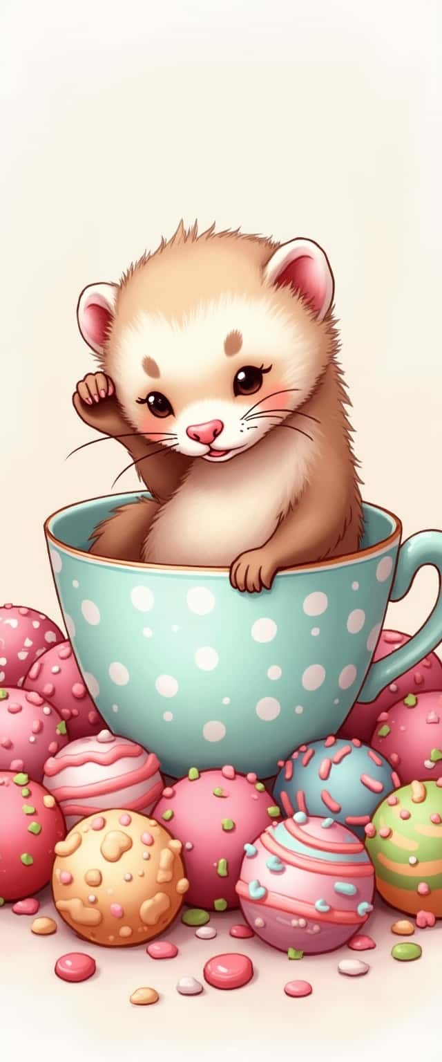 Ferret in Teacup with Sweets Phone Case Ferret in Teacup with Sweets Phone Case
