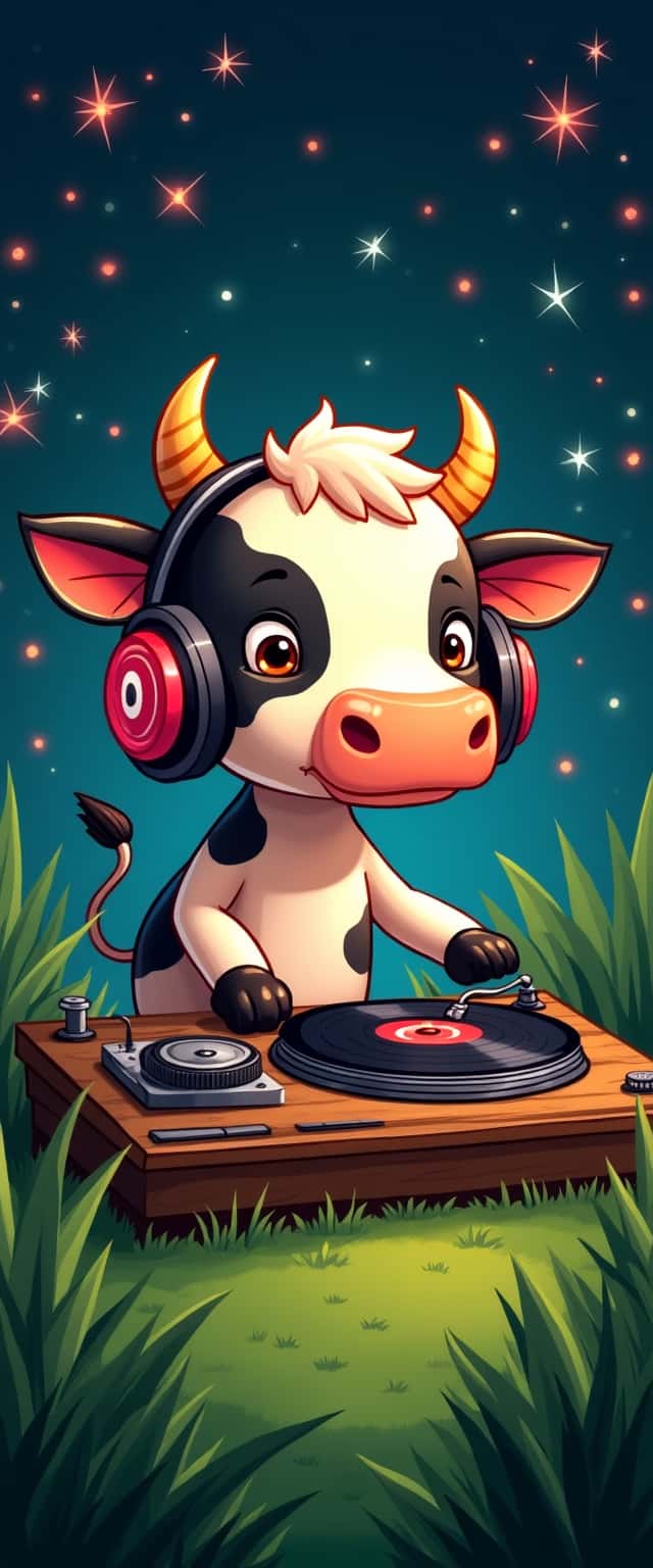 Cartoon Cow DJing with Headphones Phone Case Cartoon Cow DJing with Headphones Phone Case