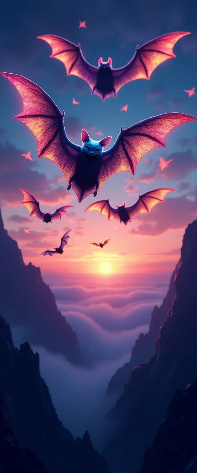 Rainbow Bats at Twilight Scene Phone Case Rainbow Bats at Twilight Scene Phone Case