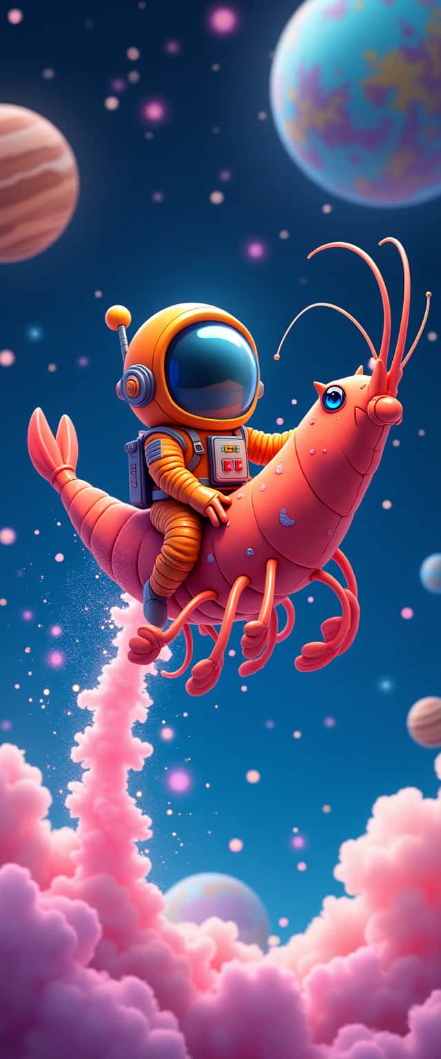 Whimsical Astronaut Riding Shrimp Phone Case