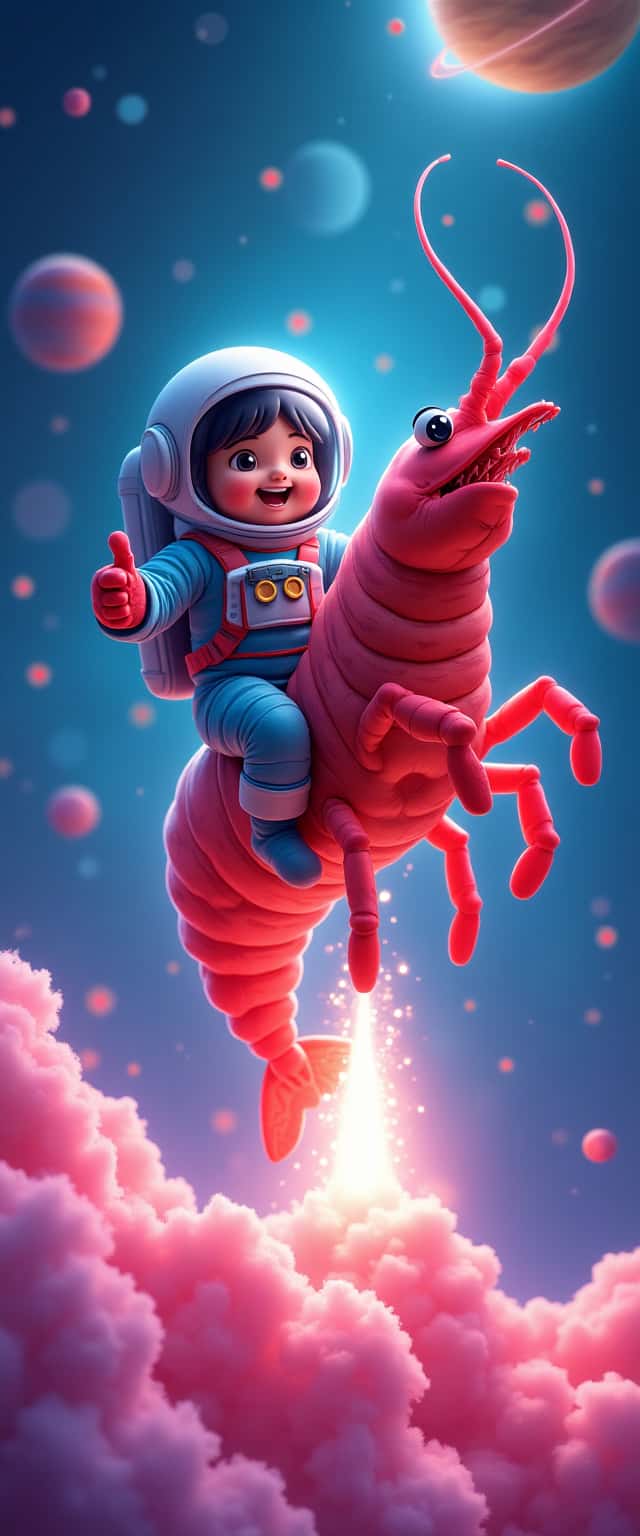 Cartoon Astronaut Riding Shrimp Phone Case