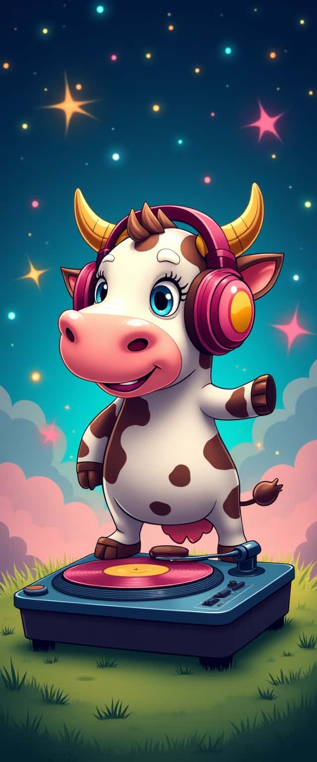 Playful Cartoon Cow DJ Phone Case