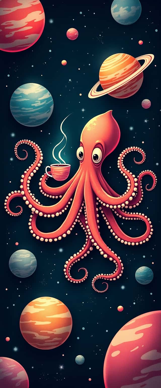Cosmic Octopus Tea Party Illustration Phone Case