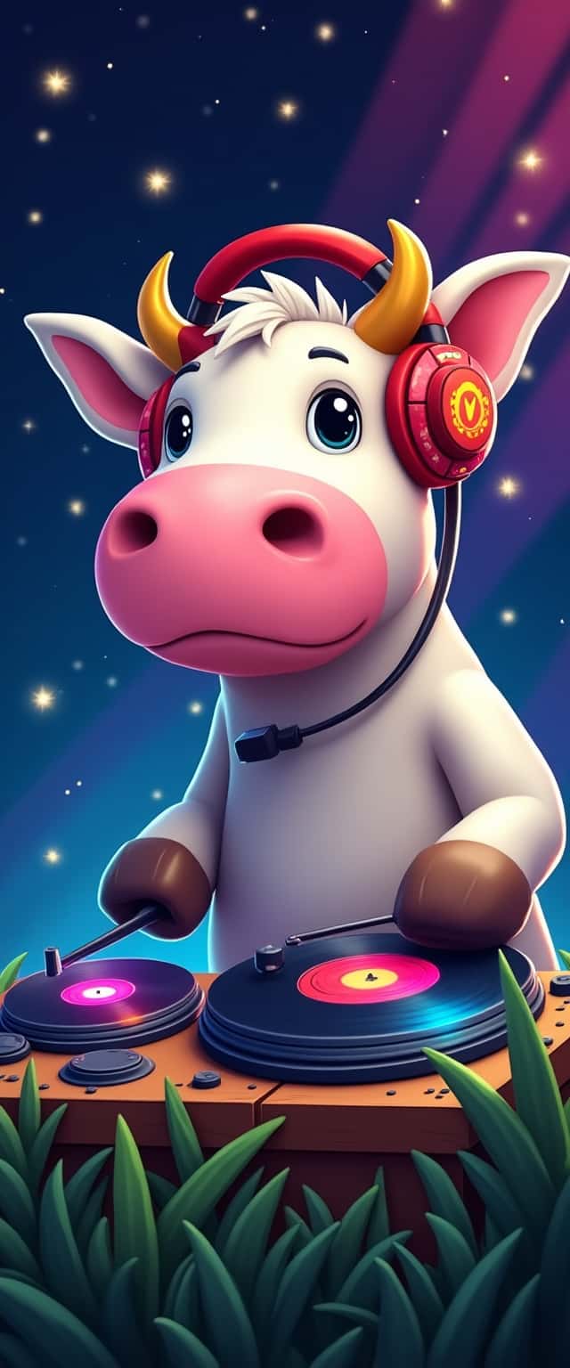 Cartoon Cow DJ with Vinyl Phone Case