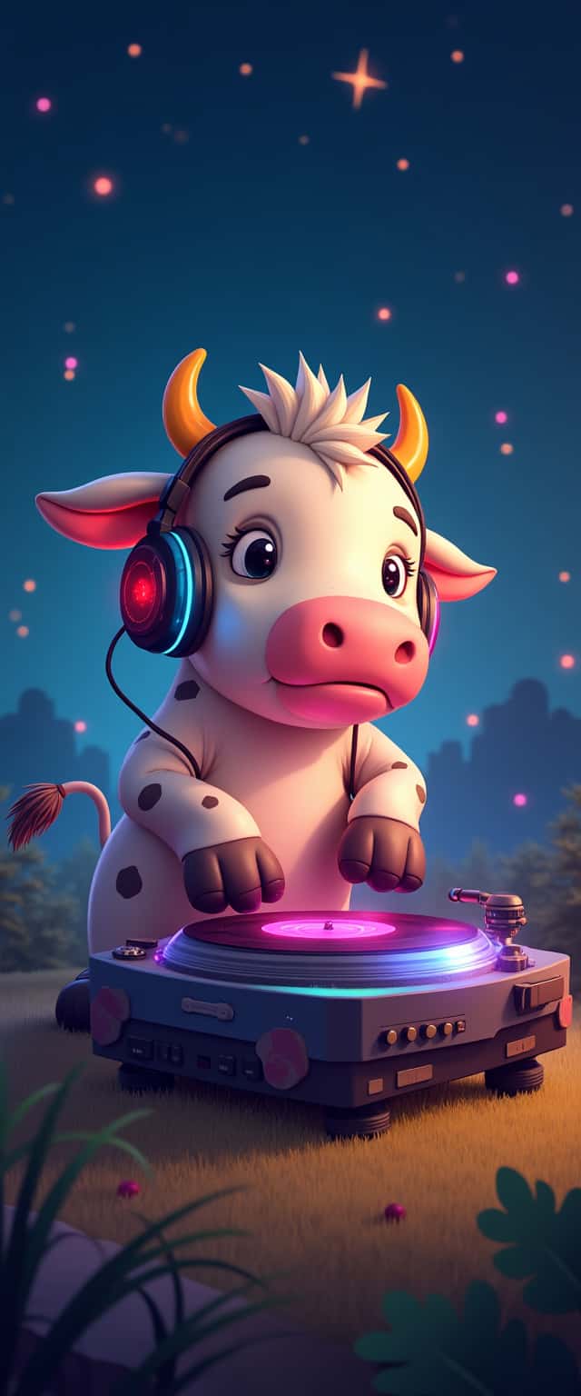 Cartoon Cow DJ Design Phone Case