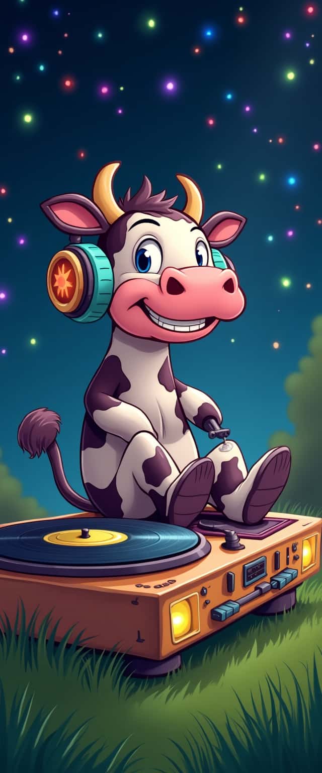 Cartoon Cow DJing on Turntable Phone Case