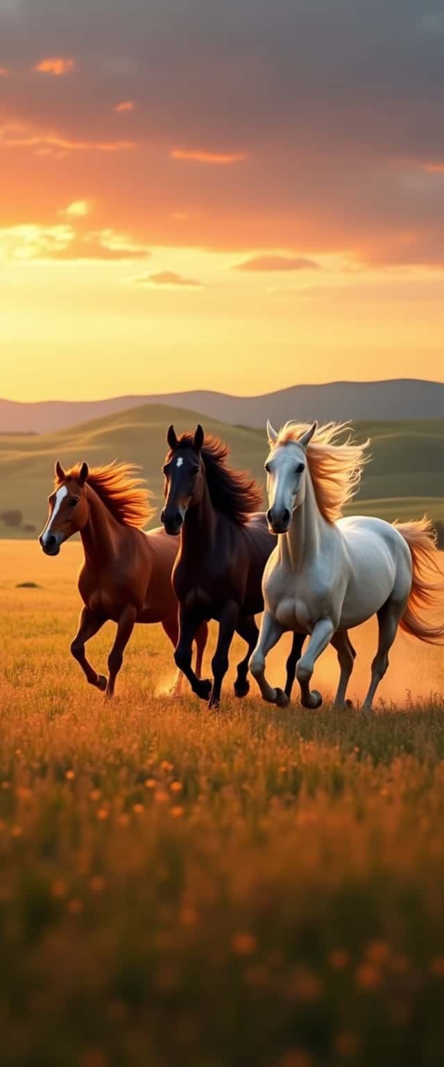 Galloping Horses in Meadow Phone Case